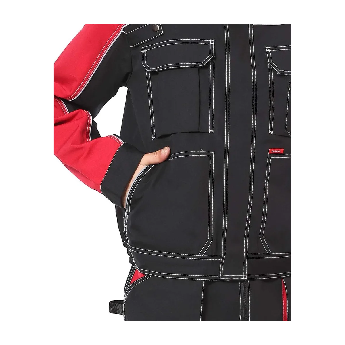 Костюм СИРИУС-АГАТ куртка, брюки черный с красным, ВО отделка, 260 г/м2, 65%ПЭ, 35%ХБ — кадр 7 из 7