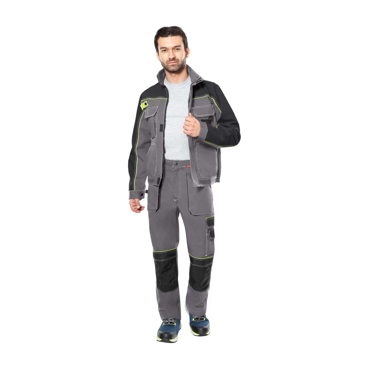 Костюм СИРИУС-АГАТ куртка, брюки, серый с черным, 260 г/м2, 65% ПЭ, 35% ХБ